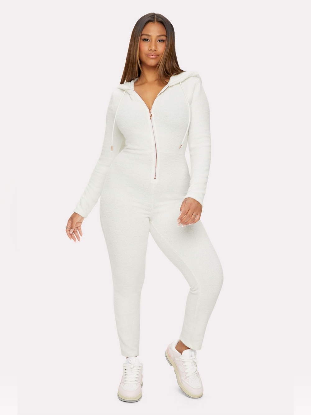 Fabletics YITTY Teddy Plush Sherpa Jumpsuit Onesie Hooded Lounge White S